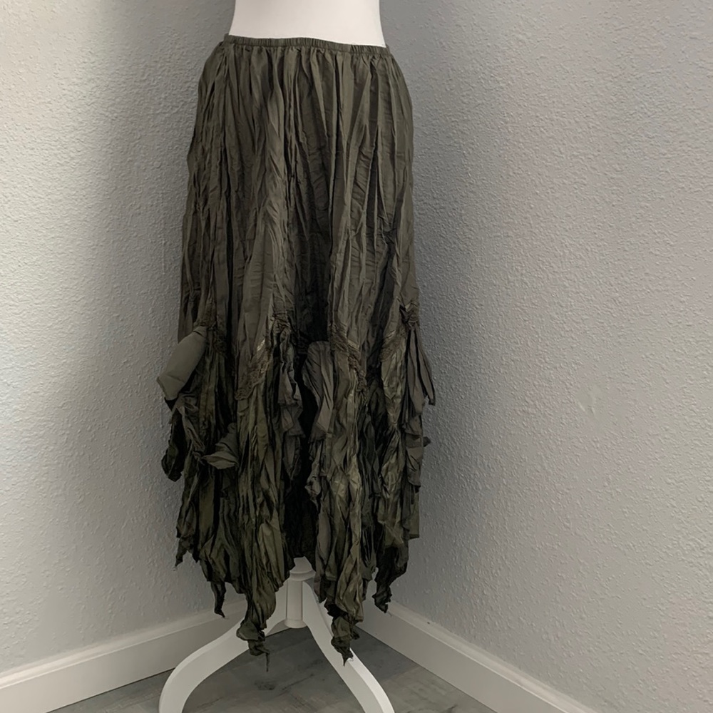 NWT Surrealist asymmetrical olive green long skirt